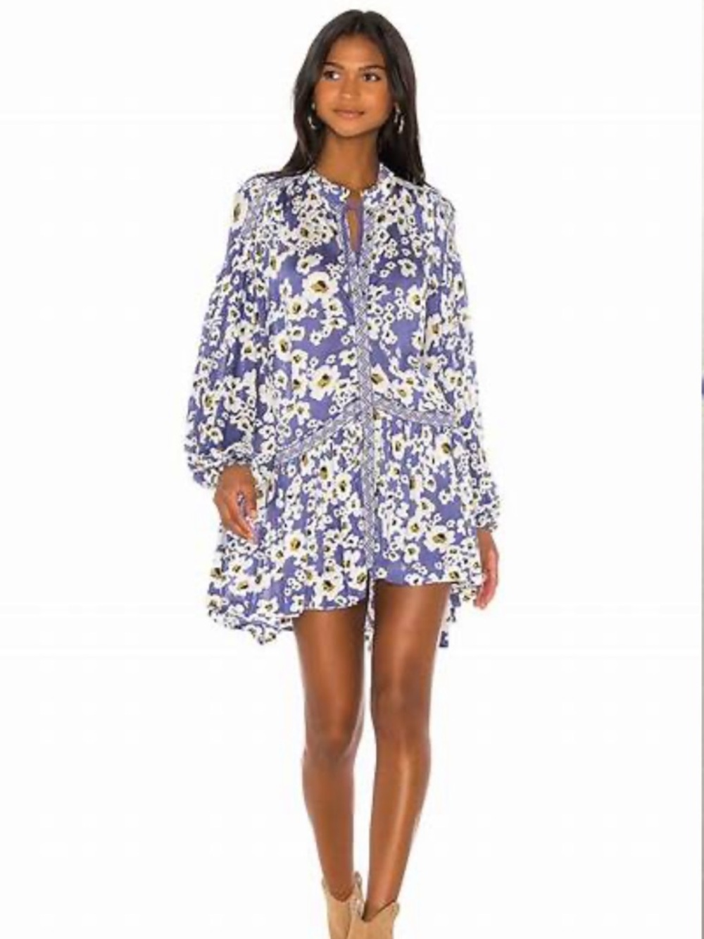 Free People Love Letter Periwinkle Floral Peasant Tunic Blouse/Dress